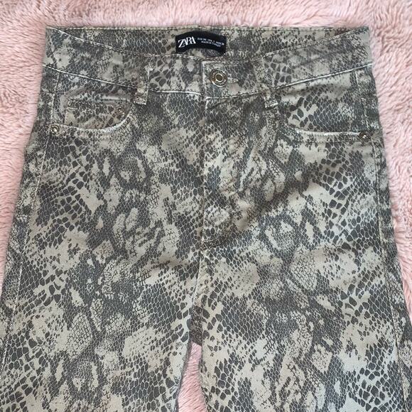 Zara Snake Print Tan & Brown High-Rise Skinny Jeans Size: 4 - Picture 2 of 11